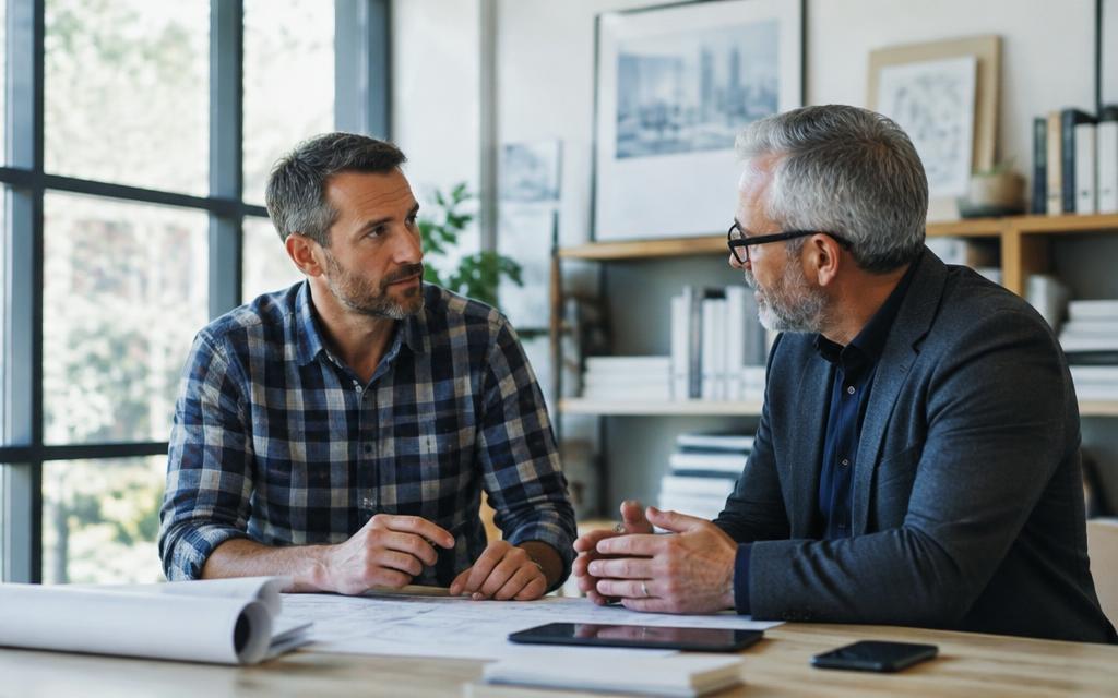 Construction manager and contractor owner discussing a career move